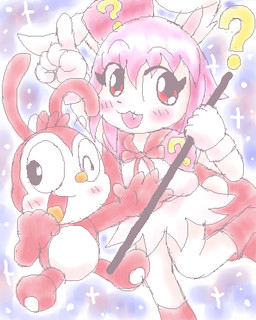 anthro bottomwear clothed clothing cute_fangs duo fangs female hair hat hatenayousei headgear headwear kemono pink_hair skirt teeth pcsansan lagomorph leporid mammal rabbit 2024 low_res