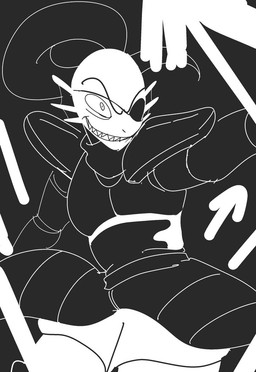 anthro armor clothed clothing eye_patch eyewear fangs female solo teeth saku1saya undertale undertale_(series) undyne aquatic fish 2015 monochrome