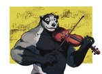 anthro black_body black_fur bowed_string_instrument fur grey_body grey_fur looking_aside male multicolored_body multicolored_fur muscular muscular_male musical_instrument musical_note musical_symbol nude playing_music playing_violin simple_background solo string_instrument symbol violin white_background yellow_background nullshark1 echo_(series) echo_project the_smoke_room nikolai_krol badger european_badger mammal meles mustelid musteline 2022 alternate_version_at_source half-length_portrait hi_res portrait