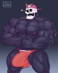 abs barazoku biceps big_bulge big_muscles big_penis black_body bone bulge clothed clothing genitals hat headgear headwear horn huge_bulge huge_penis hyper hyper_bulge hyper_genitalia hyper_penis male muscular muscular_humanoid muscular_male muscular_thighs not_furry one_eye_closed open_mouth partially_clothed pecs penis simple_background skull skull_head solo star thick_thighs wink beefburner duncan_(beefburner) demon humanoid monster 4:5 absurd_res digital_media_(artwork) hi_res