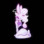 anthro athletic_wear bandage bandage_on_face bandage_on_nose bandaged_arm bandaged_finger bandaged_foot bandaged_leg blue_eyes bounce female fur hair io_(6unny) pale_skin ponytail solo twerking white_body white_fur 6unny io lagomorph mammal animated