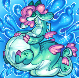 ambiguous_gender belly big_belly big_tail bottom_heavy claws feathered_wings feathers feral finger_claws floppy_ears glistening glistening_body hair handle horn inflatable lidded_eyes long_neck long_tail looking_at_viewer markings multi_wing on_tail pattern_background pool_toy pool_toy_handle semi-anthro simple_background smile solo splash spots spotted_body tail tapering_tail thick_tail toe_claws water wide_crotch wings cbts004 mythology animate_inanimate dragon living_inflatable living_pool_toy mythological_creature mythological_scalie scalie 2025 absurd_res digital_drawing_(artwork) digital_media_(artwork) hi_res