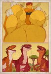2015 anthro bodily_fluids clothing comic dinosaur dragon dromaeosaurid drooling erection european_mythology feet feral flip_flops foot_fetish foot_focus footwear genital_fluids genitals group hi_res larger_anthro looking_down low-angle_view macro male musk mythological_creature mythological_scalie mythology orange_body penis pink_penis precum precum_string red_body red_scales reptile ridged_penis saliva sandals scales scalie size_difference smaller_feral smaller_male smelly smelly_feet tail thaz_(artist) thaz_(character) theropod toe_wiggle velociraptor western_dragon
