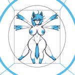 anthro big_breasts blue_eyes blue_hair breasts female fur hair solo white_body white_fur felestell vitruvian_man thiccy_(felestell) 1:1 absurd_res hi_res signature tagme