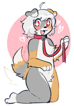 alternate_species ambiguous_anthro ambiguous_gender anthro button_ears chest_tuft collar crotch_tuft dipstick_ears dipstick_tail ear_markings floppy_ears fur grey_body grey_fur hair holding_own_leash leash leashed_collar markings multicolored_ears open_mouth open_smile orange_body orange_fur smile solo tail tail_markings tail_motion tailwag tuft white_body white_fur white_hair pawberry arcanis_(hahaluckyme) canid canine canis domestic_dog mammal digital_drawing_(artwork) digital_media_(artwork) hi_res