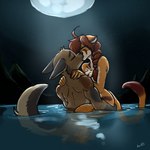 anthro brown_body brown_fur female fur hair kissing light male male/female moon moonlight night nude red_hair romantic swimming acev holley_(sclimshady) reese_(sclimshady) canid canine canis cougar coyote felid feline mammal 1:1 absurd_res hi_res