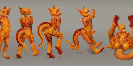 anthro backsack balls closed_smile ear_frill erection flaccid frill_(anatomy) front_view genitals grey_background humanoid_genitalia humanoid_penis looking_at_viewer lying male markings mouth_closed narrowed_eyes nude on_back orange_balls orange_body orange_frill orange_penis orange_perineum orange_tail penis perineum pose presenting presenting_balls presenting_penis rear_view red_markings red_tail simple_background smile solo standing tail oselotti sidney_(konogisan) kobold scalie 2023 absurd_res hi_res model_sheet signature