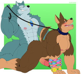 5_fingers abs all_fours anal anal_penetration anthro anthro_on_anthro anthro_penetrated anthro_penetrating anthro_penetrating_anthro areola arm_tuft balls black_nose blue_body blue_fur blue_gem blush bracelet brown_body brown_fur butt cheek_tuft collar countershading doggystyle duo ear_piercing ear_ring erection eyebrows facial_tuft fingers fluffy fluffy_tail from_behind_position fur gem genitals geometric_background glans gloves_(marking) green_background grey_body grey_fur grin humanoid_genitalia humanoid_penis intraspecies jewelry leash leash_pull leg_markings leg_tuft looking_at_another looking_at_partner looking_back looking_back_at_another looking_back_at_partner male male/male male_dominating_male male_penetrated male_penetrating male_penetrating_male mane markings multicolored_body multicolored_fur muscular muscular_anthro muscular_male navel nipples obscured_penetration open_mouth pecs penetration penile penile_penetration penis penis_in_ass piercing pink_areola pink_glans pink_nipples pink_penis plantigrade raised_tail ring_piercing serratus sex sharp_teeth shoulder_tuft side_butt simple_background smile socks_(marking) star tail tan_body tan_fur teeth tuft two_tone_body two_tone_fur viktor0r lifewonders tokyo_afterschool_summoners breke_(tas) xolotl_(tas) canid canine canis dobermann domestic_dog mammal pinscher wolf absurd_res hi_res