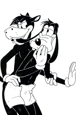 anthro anthro_on_anthro arm_grab bedroom_eyes bite black_body black_eyes black_fur black_nose bulge clothed clothing duo ear_bite eye_contact foreplay fur gloves grin half-closed_eyes handwear happy holding_arm holding_person imminent_sex interspecies looking_at_another looking_back male male/male mostly_nude narrowed_eyes seductive simple_background smile standing stubble teasing topless touching_hip towel towel_only white_background white_body white_fur tush_(artist) disney goofy_(disney) horace_horsecollar canid canine canis domestic_dog equid equine horse mammal source_request