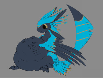 anthro belly big_belly black_body black_feathers black_scutes blue_body blue_feathers facial_markings feather_markings feathered_wings feathers female female_pred forehead_markings grey_background head_markings holding_belly huge_belly leg_markings looking_at_belly markings no_sclera same_size_vore scuted_legs scutes simple_background sitting solo tail tail_feathers tail_markings thigh_markings vore wing_markings wings yellow_eyes yellow_markings olty eili_(k'braid) avali hi_res