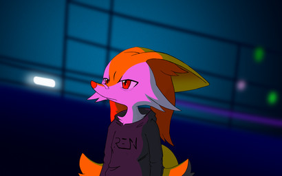 ambiguous_anthro ambiguous_gender anthro arm_tuft bandage bandage_on_face bandage_on_nose biped black_body black_clothing black_fur black_hoodie black_topwear blurred_background cheek_tuft closed_frown clothed clothed_ambiguous clothed_anthro clothing detailed_background ears_back ears_down eye_bags facial_tuft flat_chested front_view frown fur hip_tuft hoodie inner_ear_fluff logo looking_up mouth_closed multicolored_body multicolored_fur orange_body orange_fur orange_inner_ear_fluff pivoted_ears pointy_ears prick_ears red_eyes shoulder_tuft solo standing tail tapering_snout three-quarter_view topwear tuft white_body white_fur yellow_body yellow_fur yellow_tail renbxn blade_runner_2049 nintendo pokemon k_(blade_runner) braixen canid generation_6_pokemon mammal pokemon_(species) 16:10 2024 absurd_res artist_logo cel_shading colored digital_drawing_(artwork) digital_media_(artwork) english_description half-length_portrait hi_res meme portrait reaction_image redraw shaded widescreen