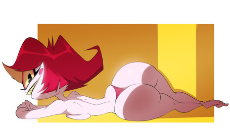 1_eye big_butt bikini black_eyes blush blush_stickers bottom_heavy breasts butt clothed clothing eyelashes feet female hair looking_at_viewer red_bikini red_clothing red_hair red_swimwear sharp_teeth simple_background smile solo swimwear teeth thick_thighs topless two-piece_swimsuit white_background white_body wide_hips yellow_background yellow_sclera tobitobi90 hazbin_hotel hellaverse niffty_(hazbin_hotel) cyclops demon demon_humanoid humanoid 16:9 2026 absurd_res hi_res widescreen