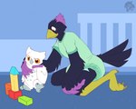 anthro blush clean_diaper clothed clothing diaper diaper_under_clothing diaper_under_onesie male onesie plushie solo wearing_diaper bubblepuppers gambit_(the_corvid) avian bird corvid oscine owl passerine