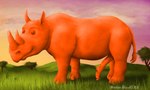 2021 africa anatomically_correct anatomically_correct_genitalia anatomically_correct_penis animal_genitalia animal_penis beady_eyes clay clay_creature cloud detailed_background ears_up feral genitals goo_creature grass hi_res hooves horn male mammal nickelodeon orange_body penis plant rhino_penis rhinoceros savanna smile solo sunset tail tail_tuft toony tree tuft wontonrhino