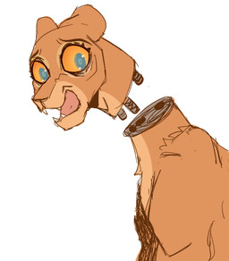blue_eyes decapitation detachable detachable_head eyebrows eyelashes fangs female female_feral feral headless open_mouth orange_sclera scared severed_body_part severed_head simple_background solo teeth toony white_background rottenraven disney the_lion_king nala_(the_lion_king) felid lion mammal pantherine