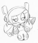 2_missing_limbs amputee bedroom_eyes blush disability female floating_hands hair half-closed_eyes humor machine missing_all_legs narrowed_eyes nipples not_furry seductive simple_background solo usb_port praiz kirby:_planet_robobot kirby_(series) nintendo susie_(kirby) humanoid robot black_and_white monochrome traditional_media_(artwork)