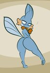 3_toes anthro anthrofied big_butt blue_body blue_scales blue_spot breasts brown_background butt feet female fin half-closed_eyes head_fin kerchief legs_up markings mostly_nude motion_lines narrowed_eyes no_pupils orange_body orange_kerchief orange_scales pokemorph scales simple_background small_breasts smile solo spots spotted_body spotted_scales standing thick_thighs toes white_eyes 1upgobbo nintendo pokemon mabel_(1upgobbo) generation_3_pokemon mudkip pokemon_(species) 2020 hi_res