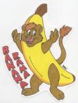 anthro banana banana_costume clothing costume food food_costume fruit fruit_costume male plant simple_background solo azadeth felid lion mammal pantherine character_badge_(artwork) low_res