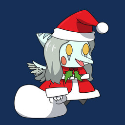 anthro biped blue_body bone_frill chibi christmas_clothing christmas_headwear clothed clothed_anthro clothed_female clothing costume feathered_wings feathers female fingers frill_(anatomy) front_view grey_body grey_feathers grey_hair hair hat headgear headwear holidays holly_(plant) long_hair markings open_mouth open_smile plant sack santa_costume santa_hat simple_background smile solo standing striped_markings stripes transparent_background wings yellow_eyes eddodoodle christmas goodbye_volcano_high ko_op_(game_developer) padoru fang_(gvh) prehistoric_species pterosaur reptile scalie 1:1 absurd_res alpha_channel colored full-length_portrait hi_res portrait shaded