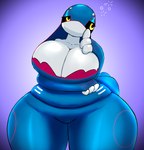 anthro big_breasts black_sclera blue_body breasts cleavage clothed clothing curvy_figure female huge_hips huge_thighs simple_background solo thick_thighs thinking_pose wide_hips yellow_eyes rezflux nintendo pokemon kyu_(artesjsc) generation_3_pokemon kyogre legendary_pokemon pokemon_(species) absurd_res digital_drawing_(artwork) digital_media_(artwork) hi_res