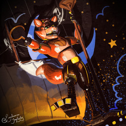 anthro exposed_endoskeleton fingers hook hook_hand lights machine male moon sharp_teeth ship solo star teeth vehicle watercraft ewademar five_nights_at_freddy's scottgames foxy_(fnaf) animatronic canid canine fox mammal robot 1:1 2023 absurd_res digital_media_(artwork) hi_res