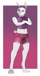 anthro bottomwear clothing crossed_arms femboy male pose shorts smile solo topwear lovemummification william_roberts lagomorph leporid mammal rabbit absurd_res hi_res pinup