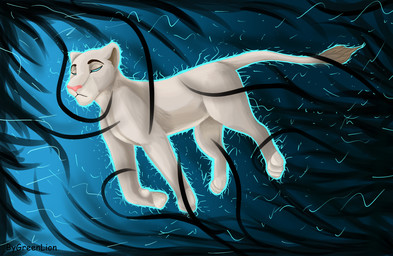 blue_eyes bright dark female feral fur grey_body grey_fur half-closed_eyes levitating narrowed_eyes neutral_expression outline pink_nose power shadow shamani simple_background solo soul tail tail_tuft text tuft greenlion senzalli felid feline lion mammal pantherine artist_name digital_media_(artwork) hi_res signature