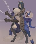 2_penises animal_genitalia animal_penis anthro balls bent_over big_breasts big_flare big_penis blue_body blue_fur breasts collar dominant dominant_gynomorph dominant_intersex duo ejaculation equine_genitalia equine_penis flared_penis fur genitals grey_body grey_fur gynomorph gynomorph/gynomorph gynomorph_on_anthro huge_penis intersex intersex/intersex intersex_on_anthro leash leashed_collar multi_genitalia multi_penis nipples penis purple_background saggy_balls simple_background standing santafire felid mammal pantherine tiger hi_res