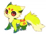 chibi female feral fur green_body green_fur red_eyes solo sparklefur tail falvie falvie_(character) canid fionbri mammal digital_media_(artwork)