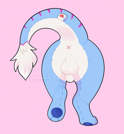 animal_genitalia anus backsack balls blue_body feral genitals male plushie red_stripes sheath solo stitch_(sewing) stripes noodlethings mythology okifur dragon mythological_creature mythological_scalie scalie hi_res