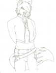 alternative_fashion anthro belt bulge clothed clothing emo emo_haircut half-shirt licking looking_at_viewer male solo tail tongue tongue_out eimieejaxxon trigger canid canine fox mammal black_and_white monochrome sketch