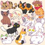 2_tails clothing feral fluffy fur glowing glowing_eyes group hat headgear headwear heart_symbol kerchief leg_markings markings mottled multi_tail piebald simple_background socks_(marking) spots stripes tail suippupupu neko_atsume billy_the_kitten bolt_(neko_atsume) callie_(neko_atsume) frosty_(neko_atsume) ganache_(neko_atsume) pasty_(neko_atsume) peaches_(neko_atsume) saint_purrtrick socks_(neko_atsume) spud_(neko_atsume) tubbs_(neko_atsume) calico_cat domestic_cat felid feline felis mammal tabby_cat 1:1 aliasing digital_media_(artwork) low_res oekaki