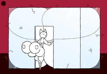 anthro big_breasts big_butt bottom_heavy bottomwear breast_expansion breast_squish breasts bubble_butt butt clothing cracked_glass crop_top curvy_figure emanata expansion featureless_feet featureless_hands feet female flash_emanata fur huge_breasts huge_butt hyper hyper_breasts jacket logo mouthless pants rear_view shirt small_waist solo squish text thick_thighs topwear wasp_waist white_body white_fur thatdawgmurray terraferma_(thatdawgmurray) canid canine canis domestic_dog mammal 2025 artist_logo artist_name digital_media_(artwork) hi_res signature