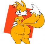 anthro big_butt blue_eyes bubble_butt butt femboy fur huge_butt huge_hips huge_thighs looking_at_viewer looking_back male solo thick_thighs wide_hips yellow_body yellow_fur spaghettiz sega sonic_the_hedgehog_(series) miles_prower canid canine fox mammal