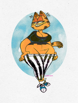 anthro anthrofied big_breasts black_bottomwear black_clothing black_pants black_shirt black_topwear blue_clothing blue_footwear blue_shoes bottomwear bottomwear_pull breasts cleavage clothed clothing clothing_pull crossgender female female_anthro footwear front_view fur hair looking_aside mtf_crossgender multicolored_bottomwear multicolored_clothing multicolored_footwear multicolored_shoes narrowed_eyes orange_body orange_ears orange_fur orange_hair orange_inner_ear orange_tail pants pants_pull partially_clothed partially_clothed_anthro partially_clothed_female pattern_bottomwear pattern_clothing pattern_pants shirt shoes simple_background solo standing striped_bottomwear striped_clothing striped_pants stripes tail teeth topwear two_tone_bottomwear two_tone_clothing two_tone_footwear two_tone_pants two_tone_shoes v-cut white_bottomwear white_clothing white_footwear white_pants white_shoes wide_hips wolftangart garfield_(series) garfield_the_cat domestic_cat felid feline felis mammal 3:4 full-length_portrait hi_res portrait signature