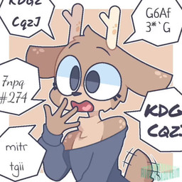 4_fingers anthro antlers black_eyes black_nose border brown_body brown_fur clothing covering covering_mouth dialogue ears_down femboy fingers freckles fur grey_clothing grey_topwear horn keysmash_text logo male multicolored_body multicolored_fur pivoted_ears short_tail simple_background solo speech_bubble tail tail_motion tailwag tan_background tan_body tan_fur text topwear tuft two_tone_body two_tone_fur white_border aiyhav_nouneim oakley_(aiyhav_nouneim) deer mammal 1:1 2025 animated artist_logo artist_name no_sound short_playtime video