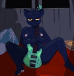 2019 absurd_res anthro areola bass_guitar bedroom_eyes black_body black_fur breasts container covering covering_self deadmimicked detailed_background domestic_cat felid feline felis female front_view fur guitar hi_res holding_object looking_at_viewer mae_borowski mammal medium_truck musical_instrument narrowed_eyes night_in_the_woods nipples nude pillow pink_areola pizza_box plucked_string_instrument seductive sitting solo spread_legs spreading string_instrument truck_(vehicle) van vehicle
