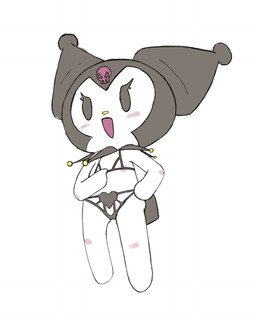 bikini black_clothing blush chibi clothing female lingerie nipples simple_background solo string_bikini swimwear two-piece_swimsuit white_background apparitionnumber2 onegai_my_melody sanrio kuromi demon humanoid lagomorph leporid mammal rabbit
