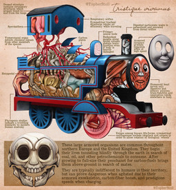 ambiguous_gender anatomy blue_body bone brown_background cursed_image guts humanoid_face intestines liver looking_at_viewer machine nightmare_fuel not_furry organs red_body simple_background skeleton skull solo species_description text twitter_handle vehicle what what_has_science_done where_is_your_god_now why christopher_stoll mattel thomas_and_friends thomas_the_tank_engine dire_machine dire_vehicle living_machine living_train living_vehicle biological_illustration english_text exploded-view_drawing hi_res species_name technical_illustration