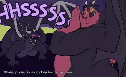 anthro anthrofied belly breasts duo fat_face female gloves_(marking) glowing glowing_eyes hissing horn male markings musclegut muscular muscular_arms nude nude_female nude_male obese obese_male open_mouth overweight overweight_male purple_sclera purple_tongue raised_tail red_body red_scales scales tail text the_end_(minecraft) tongue wings yellow_sclera chibsarts european_mythology microsoft minecraft mojang mythology xbox_game_studios chiderg dragon ender_dragon mythological_creature mythological_scalie scalie western_dragon english_text