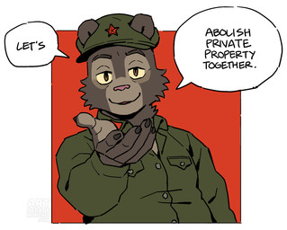 anthro beckoning border claws clothed clothing communism comrade dialogue eyebrows fur furgonomics gesture hat headgear headwear inviting looking_at_viewer male military_cap military_uniform narrowed_eyes politics red_background red_star shirt simple_background smile solo standing symbol talking_to_viewer tear_trough text topwear tuft uniform white_border artdecade willy_(artdecade) bear mammal 2026 english_text reaction_image url