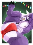 abs anthro barbell_piercing big_muscles big_pecs bulge christmas_lights clothing facial_piercing fingers green_eyes hooved_fingers hooves horn looking_at_viewer male muscular muscular_male nipple_piercing nipples nose_piercing nose_ring pecs piercing ring_piercing smile smiling_at_viewer smirk smirking_at_viewer solo underwear nicofross bovid bovine cattle mammal 2024 3:4 absurd_res digital_media_(artwork) hi_res