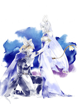 abstract_background accessory alternate_costume anthro armlet armor barefoot belt belt_buckle bent_arm bent_legs biped blonde_hair blue_bottomwear blue_cape blue_clothing blue_coat blue_dress blue_pants blue_topwear bottomwear breasts brown_belt brown_tail buckle cape claws closed_smile clothed clothed_anthro clothed_female clothed_male clothing coat dress duo ear_accessory eye_through_hair eyebrow_through_hair eyebrows eyelashes eyes_closed feet female female_anthro finger_claws fingers fully_clothed fully_clothed_anthro fully_clothed_female fully_clothed_male furgonomics gloves green_eyes hair hand_holding handwear headgear headwear helmet jewelry kemono kneeling looking_at_another male male/female male_anthro mouth_closed pants pendant ribbons ring smile smiling_at_another snout standing tail tail_accessory tail_ribbon toe_claws toes topwear translucent translucent_hair uniform white_body white_clothing white_gloves white_hair white_handwear uni-6 final_fantasy final_fantasy_ix square_enix freya_crescent sir_fratley burmecian mammal murid murine rat rodent 2025 3:4 absurd_res hi_res painting_(artwork) traditional_media_(artwork) traditional_painting_(artwork) traditional_watercolor_(artwork) watercolor_(artwork)