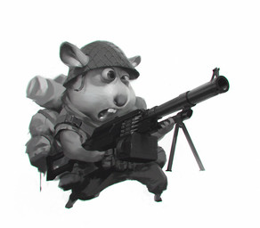 ambiguous_gender anthro armor backpack bullet clothed clothing fully_clothed fur gun headgear helmet holding_gun holding_object holding_ranged_weapon holding_weapon machine_gun open_mouth pkm ranged_weapon semi-anthro solo standing teeth tongue weapon viktor_titov rostec cricetid hamster mammal rodent 2015 digital_media_(artwork) greyscale monochrome