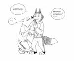 anthro bernielover black_and_white canid canine canis clothing comic disney duo english_text female fur licking male mammal monochrome officer_fangmeyer officer_wolfard simple_background speech_bubble submissive text tongue tongue_out white_background wolf zootopia