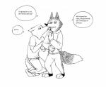 anthro clothing duo female fur licking male simple_background speech_bubble text tongue tongue_out white_background bernielover disney zootopia officer_wolfard canid canine canis mammal wolf black_and_white comic english_text monochrome