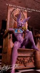 3d_(artwork) 9:16 anthro beerus bodily_fluids castle chair digital_media_(artwork) domestic domestic_cat dragon_ball dragon_ball_super ear_piercing english_text erection felid feline felis furniture genitals glans hairless hairless_cat hi_res itmy09 looking_at_viewer mammal nude penis piercing purple_body purple_glans purple_penis solo sphynx_(cat) tail text throne worship