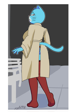 4_fingers anthro bench big_breasts big_eyes biped black_eyebrows black_eyes black_markings blue_body blue_ears blue_fur blue_tail border breasts butt clothing coat countershade_face countershade_fur countershading elderly elderly_anthro elderly_female eyebrows eyelashes female fingers fur half-closed_eyes head_turned humanoid_hands iris legwear light_body light_fur looking_at_viewer looking_back looking_back_at_viewer markings mature_anthro mature_female monotone_tail mouth_closed narrowed_eyes no_pupils outline outside pink_nose plantigrade pointy_ears prick_ears raised_heel red_clothing red_legwear red_stockings resting_bitch_face sketch_background snout solo standing stockings tail tan_clothing tan_coat tan_topwear tan_trenchcoat text thick_thighs three-quarter_view topwear trenchcoat whisker_markings white_body white_border white_countershading white_fur white_outline white_sclera foxart950 cartoon_network the_amazing_world_of_gumball mary_senicourt domestic_cat felid feline felis mammal 2025 artist_name digital_drawing_(artwork) digital_media_(artwork) full-length_portrait hi_res portrait sketch