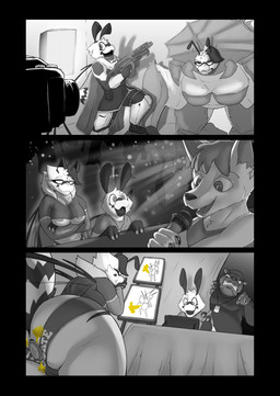 2_fingers 3_fingers 4_arms 5_fingers antennae_(anatomy) anthro areola back_wings big_areola big_breasts big_butt breasts butt buttplug camera cardboard_cutout convention cosplay dominant dominant_female drawing_tablet duo electronics facial_hair fart fart_cloud farting_female female female_farting fingers gas gassy group male male/female microphone multi_arm multi_limb overweight overweight_anthro overweight_male partially_clothed_anthro partially_clothed_female partially_clothed_male plug_(sex_toy) presenting presenting_hindquarters sex_toy smelly smile snickering speechless stinger stinger_tail tail wings soomir helldivers heather_(soomir) hectar_(soomir) arthropod bear bee canid canine hymenopteran insect mammal absurd_res comic hi_res monochrome sketch