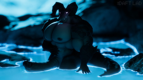 2_horns abs anthro barazoku biceps big_muscles big_pecs big_penis big_tail black_body black_scales claws erection fingers genitals glans hand_on_belly horn huge_muscles huge_pecs huge_penis humanoid_genitalia humanoid_penis looking_at_viewer male moobs muscular muscular_anthro muscular_arms muscular_male nipples nude partially_submerged pecs penis pupils purple_eyes rock scales sharp_teeth simple_background slit_pupils solo spikes spikes_(anatomy) standing_in_water tail teeth water daft_lad vulgarvictor_(modeler) fallout microsoft daddyclaw_(vulgarvictor) deathclaw reptile scalie 16:9 2026 3d_(artwork) 4k absurd_res blender_(artwork) blender_cycles_(artwork) digital_media_(artwork) hi_res watermark widescreen